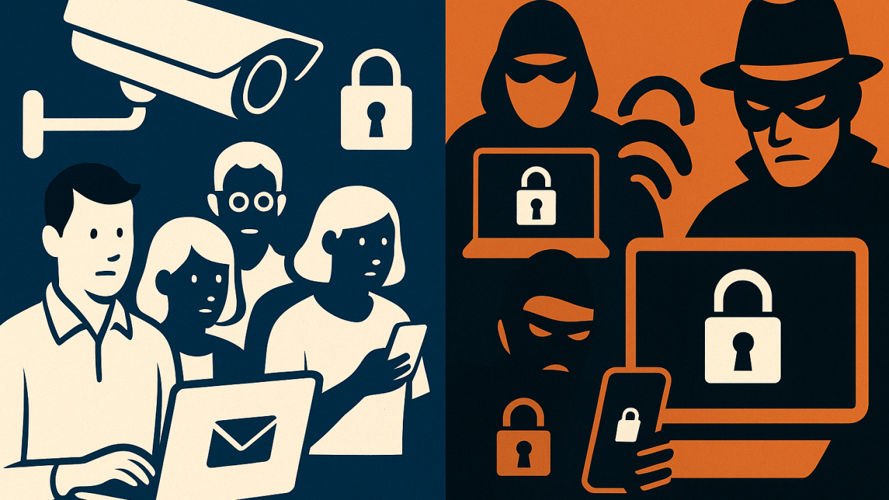 Illustration representing the tension between security, privacy and surveillance in system architecture